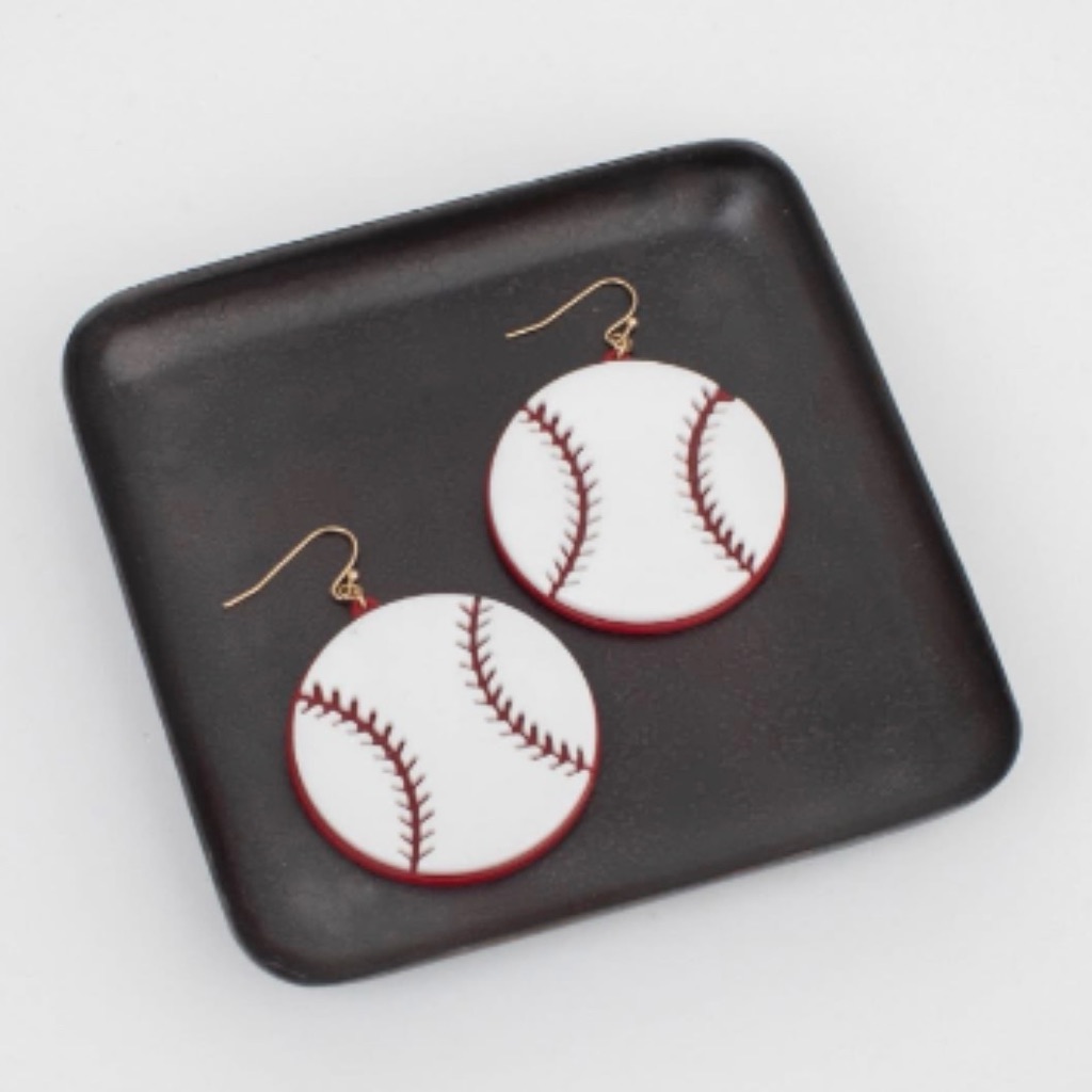 Nwt Jbloom Design Red White Baseball Drop Dangle Earrings